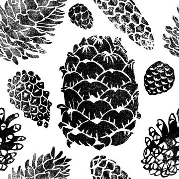 Coniferous cones seamless pattern isolated on white Stock Illustration