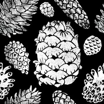 Coniferous cones seamless pattern isolated on black Stock Illustration