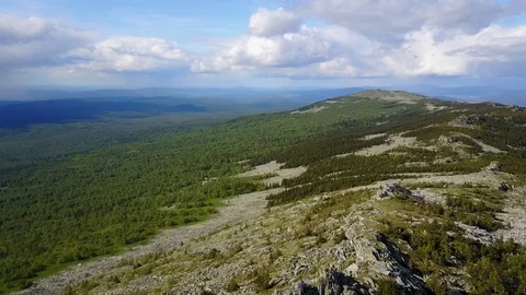 Coniferous forest growing on stony soil of a mountain in the Urals Stock-Footage 116391865