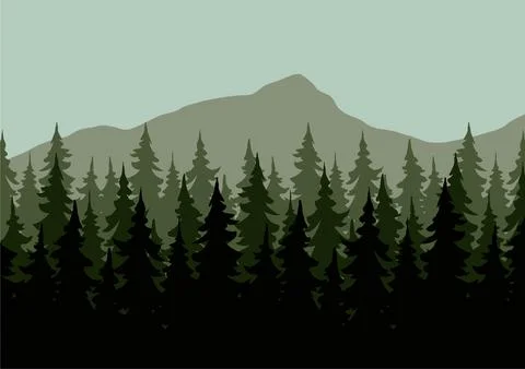 Coniferous forest in mountains vector Stock Illustration