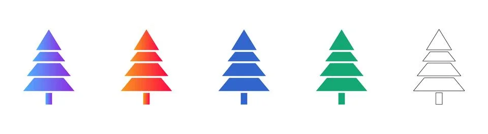Coniferous Pine Tree Icon Set Stock Illustration