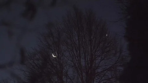 Conjunction of Moon and Venus in the Night Sky Stock Footage 109670219
