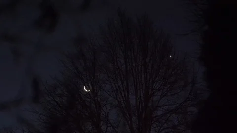 Conjunction of Moon and Venus in the Night Sky Stock Footage 109670232