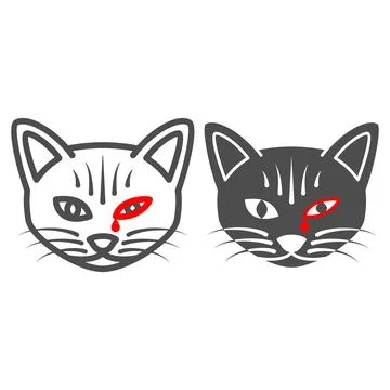 Conjunctivitis in cat line and solid icon, Diseases of pets concept, sick cat イラスト素材