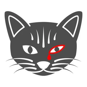 Conjunctivitis in cat solid icon, Diseases of pets concept, sick cat sign on イラスト素材