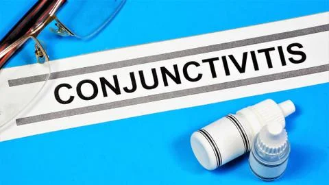 Conjunctivitis. Text label to indicate the state of health. Stock Photos