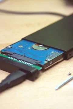 Connect the 2.5 inch hard disk via usb Stock Photos