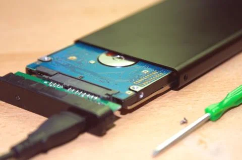 Connect the 2.5 inch hard disk via usb Stock Photos