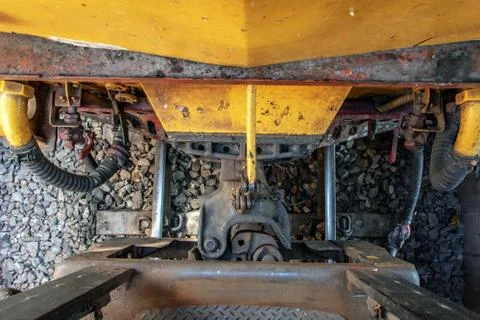 A connect between old train on railways. Stock Photos