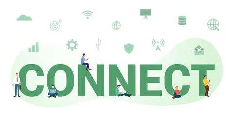 Connect communication concept with big word or text and team people with mode Stock Illustration