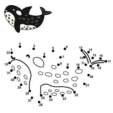 Connect the dot to draw a cute orca. Numbers educational game for kids Stock Illustration