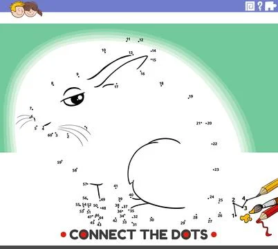 Connect the dots activity with cartoon rabbit animal character Stock Illustration