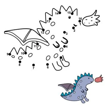 Connect the dots and draw a cute little dragon Stock Illustration