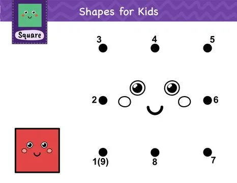 Connect the dots and draw a cute square. Dot to dot number game for kids Stock Illustration