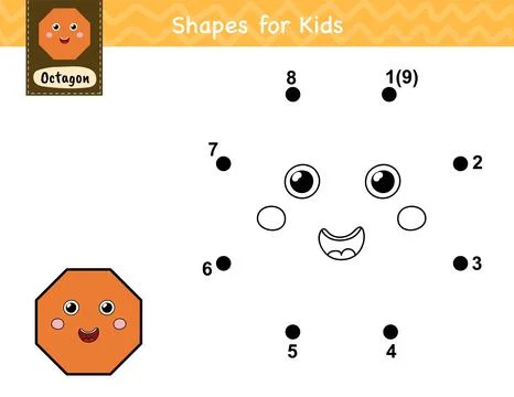 Connect the dots and draw a cute octagon. Dot to dot number game for kids Stock Illustration