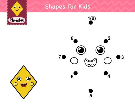 Connect the dots and draw a cute rhombus character. Dot to dot number game for Stock Illustration