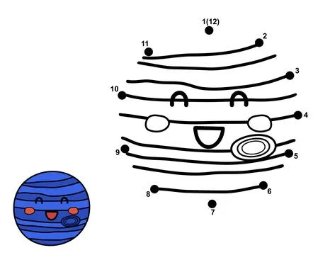 Connect the dots and draw cute planet Neptune. Space dot to dot game Stock Illustration