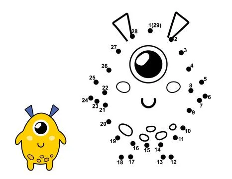 Connect the dots and draw a cute alien character. Join the numbers activity page Stock Illustration