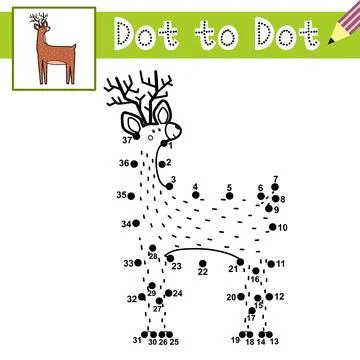 Connect the dots and draw a cute deer. Dot to dot game with funny reindeer 库存插图
