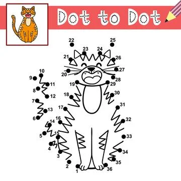 Connect the dots and draw a cute cat. Dot to dot game. Educational activity page Stock Illustration