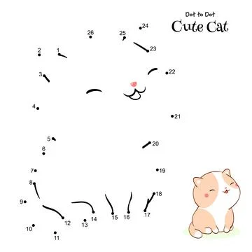 Connect The Dots and Draw Cute Cat. Dot to dot puzzle - cartoon little kitt.. Stock Illustration