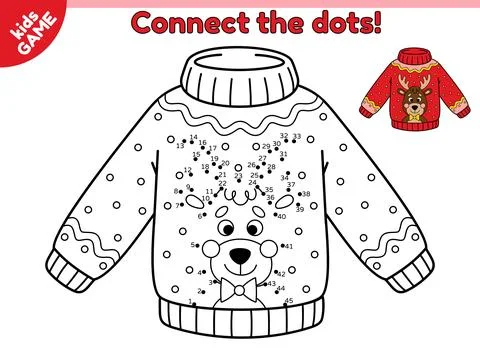 Connect the dots and draw deer on Xmas sweater Stock Illustration