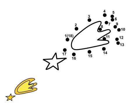 Connect the dots and draw a falling star. Space dot to dot game Stock Illustration