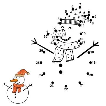 Connect the dots and draw a funny snowman Stock Illustration