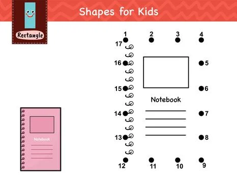 Connect the dots and draw a notebook. Learning rectangle shape activity page for Stock Illustration