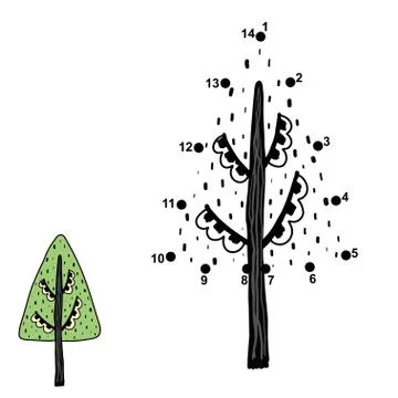 Connect the dots and draw a tree. Numbers game for kids Stock Illustration