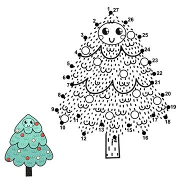 Connect the dots ands draw a funny Christmas tree Stock Illustration
