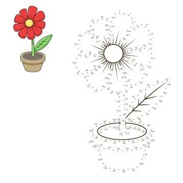 Connect dots to draw flower educational game Stock Illustration