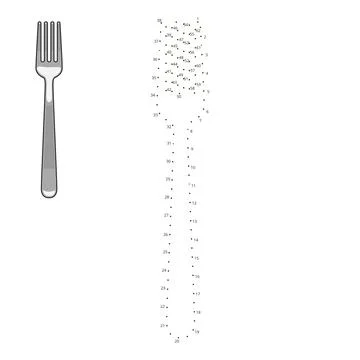 Connect dots to draw fork educational game Stock Illustration
