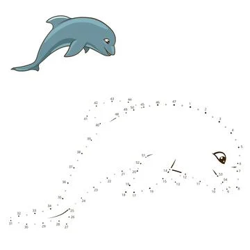 Connect the dots to draw game dolphin vector Illustrazione stock