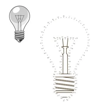 Connect dots to draw lightbulb educational game Stock Illustration
