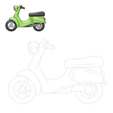 Connect dots to draw scooter educational game Stock Illustration