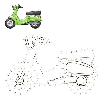 Connect dots to draw scooter educational game Stock Illustration