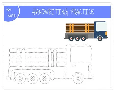 Connect the dots, educational game for children, cartoon logging truck Illustrazione stock