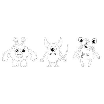 Connect the Dots, educational game for kids, cartoon monsters, aliens Stock Illustration