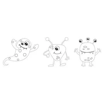 Connect the Dots, educational game for kids, cartoon monsters, aliens Stock Illustration