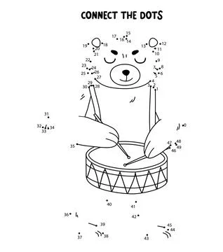 Connect the dots game. Bear printable worksheet for kids. Can be used as chil Stock Illustration