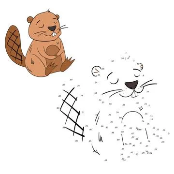 Connect the dots game beaver vector illustration Stock Illustration
