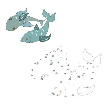 Connect the dots game fish vector illustration Stock Illustration