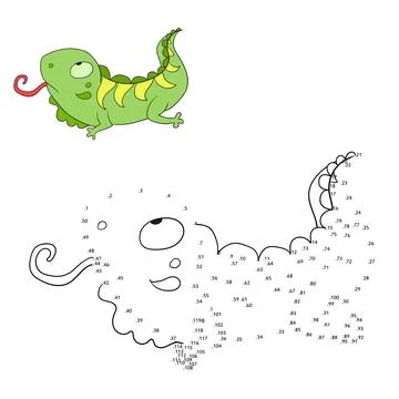 Connect the dots game iguana vector illustration Stock Illustration