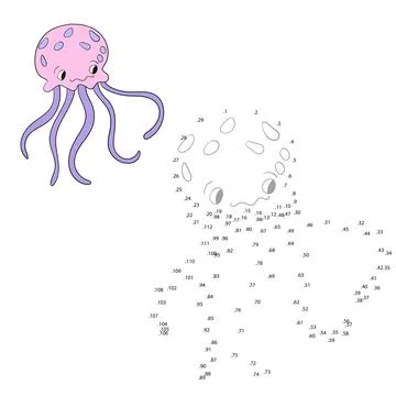 Connect the dots game jellyfish vector Stock Illustration