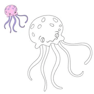 Connect the dots game jellyfish vector Illustrazione stock