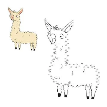 Connect the dots game lama vector illustration Stock Illustration