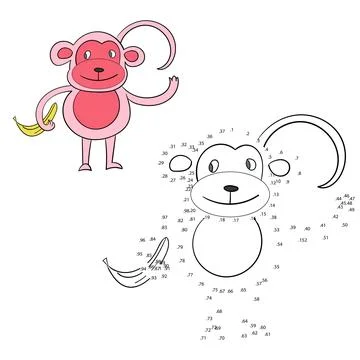 Connect the dots game monkey vector illustration Stock Illustration