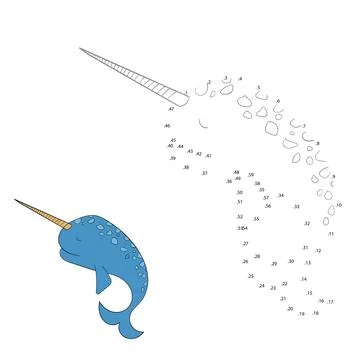 Connect the dots game narwhal vector illustration Stock Illustration