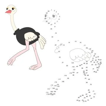 Connect the dots game ostrich vector illustration Stock Illustration